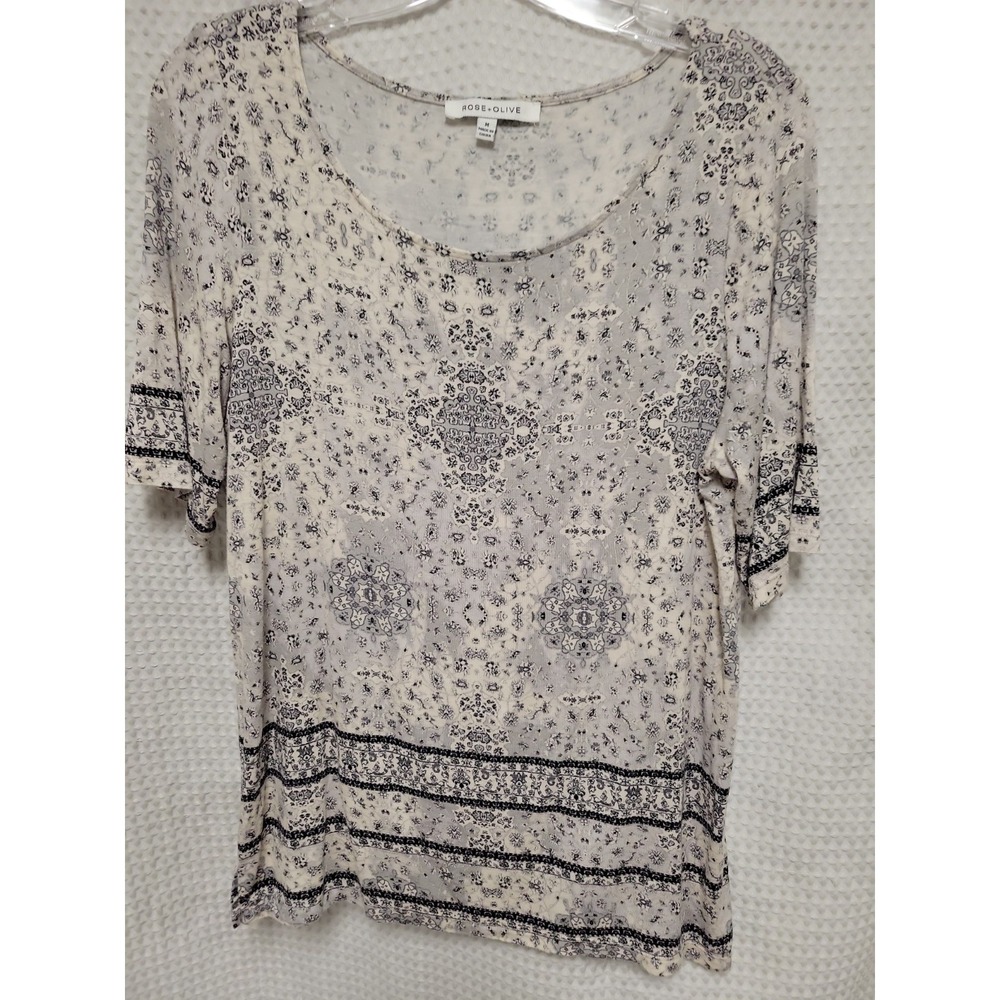Rose + Olive Multicolor Short Sleeve Top Women's Size M